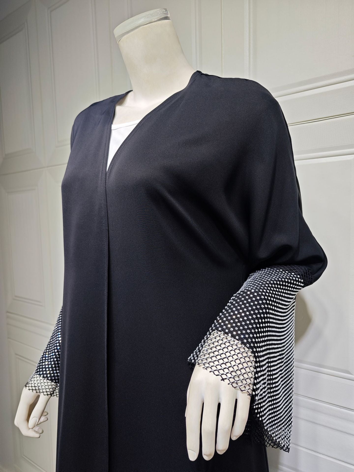 MQ085 Cardigan Abaya Muslim Cross-border Stretch Diamond Mesh Robe