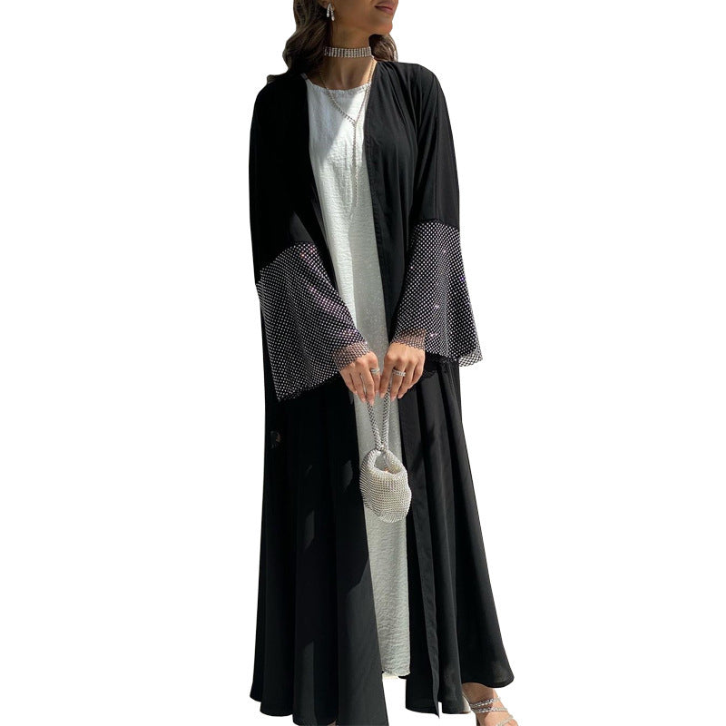 MQ085 Cardigan Abaya Muslim Cross-border Stretch Diamond Mesh Robe